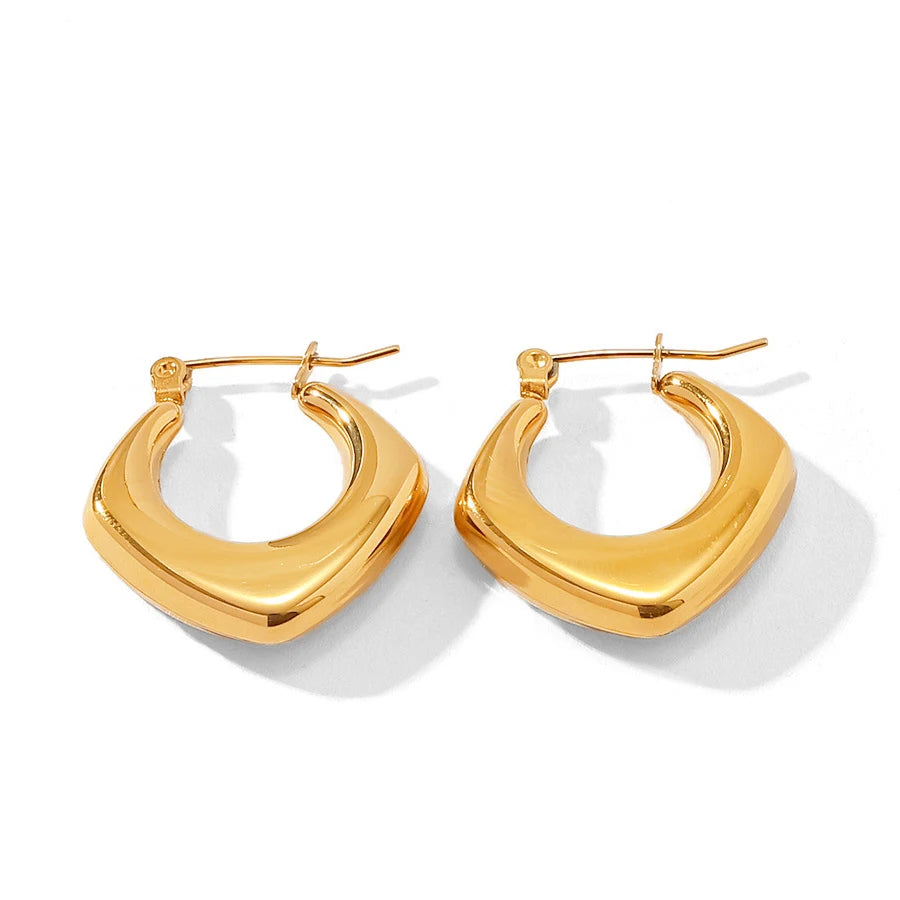 French 18K PVD Gold Plated Stainless Steel Waterproof Jewelry Trendy Fashion Geometric Hollow Statement Hoop Earrings for Women