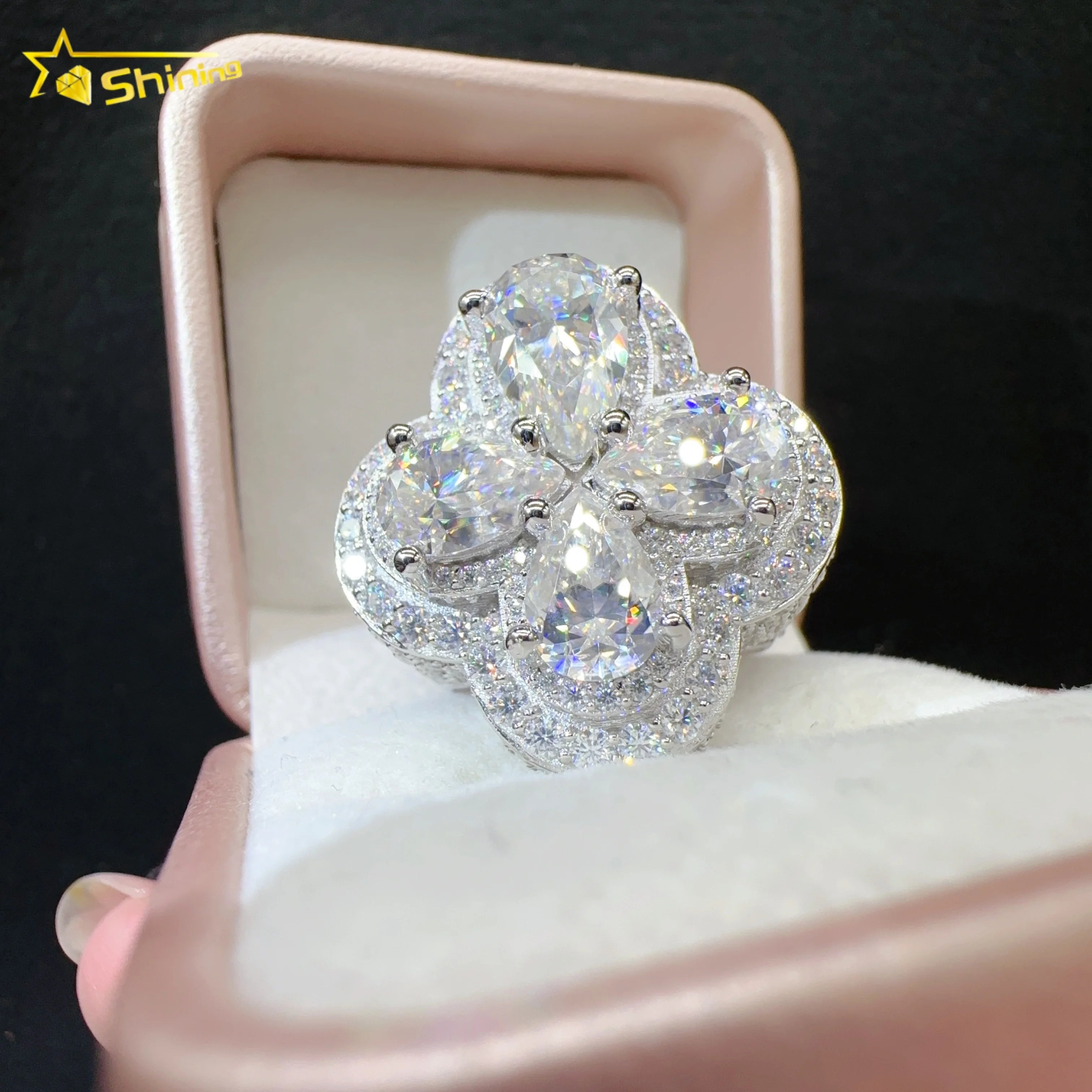 Hip Hop Iced Out Rings Custom Lab Diamond Vvs Moissanite Iced Out Jewelry Cross Ring