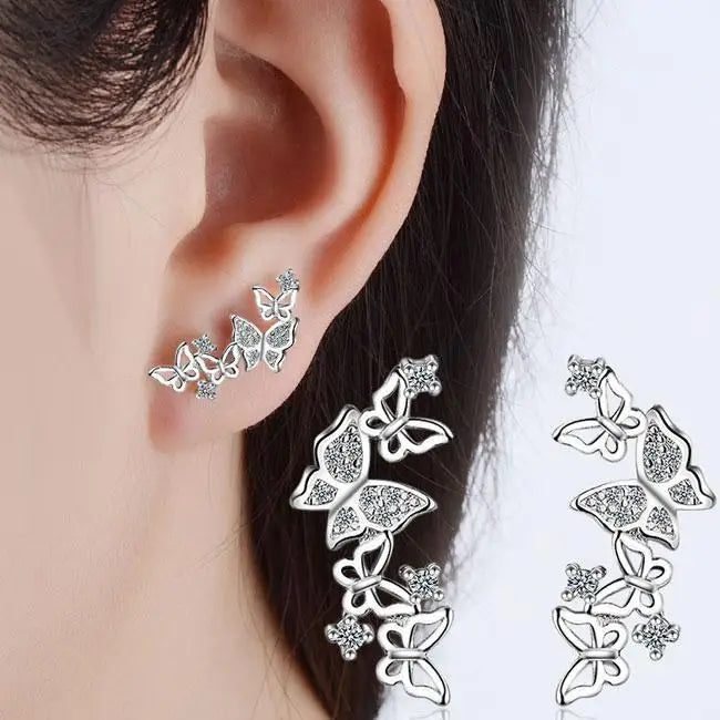 Huitan Two Color Glitter Many Hollow Butterflies Lovely Stud Earrings 18k Gold Jewelry Wholesale Butterfly Earrings
