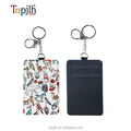 Topjlh Sublimation Card Holder Rectangle Portable Blank White PU Leather Business Passport ID Card Holder with Keychain