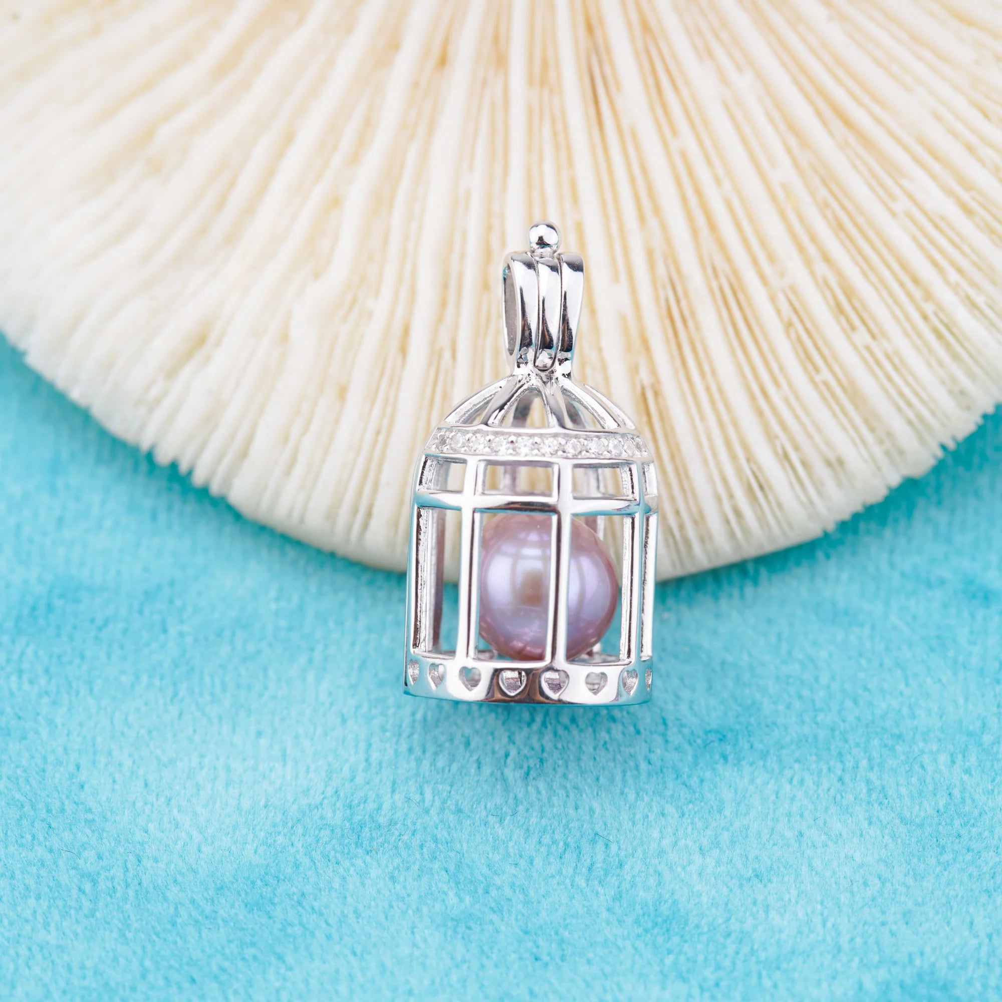 C030108 Sterling Silver Freshwater Pearl Cage Pendant Necklace Jewelry Locket for Pearl Party