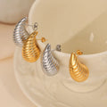 Waterproof Ribbed Teardrop Earrings Non Tarnish Delicate Daily Teardrop Earrings Stainless Steel Fashion Jewelry Earrings