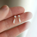 14K Gold Plated Pure 925 Sterling Silver Vintage Mini Simple Square Zircon Drop Stud Earrings for Women Girls