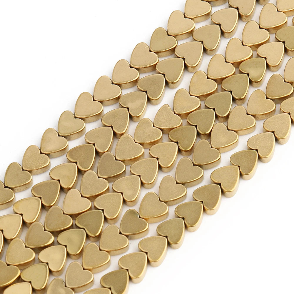 Wholesale 4MM Gold Heart Shape Vertical Hole Natural Hematite Stone Beads Semi Gemstone 15 Inches Strand Kuoyu Brand Jewelry