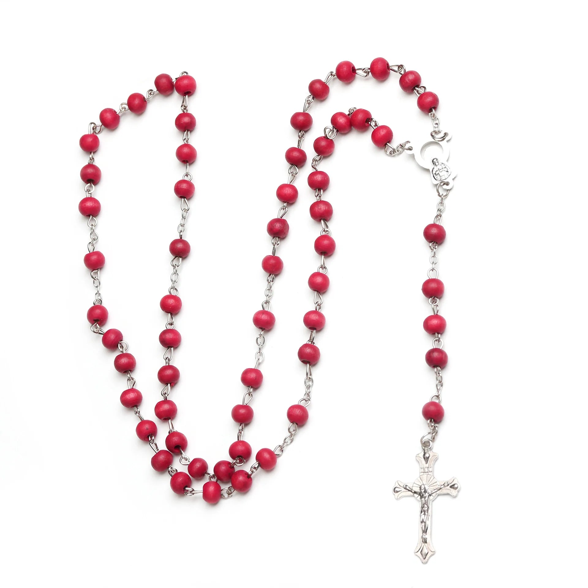 New Arrival 6mm Handmade Prayer Natural Wood Beads Religious Cross Pendent Necklace Rosary Necklace Jewelry