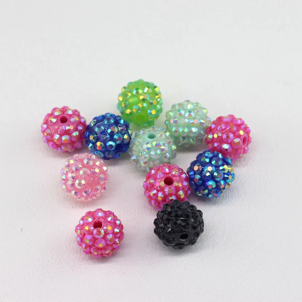 Hot Sales 14mm Resin Rhinestone Round Bubblegum Beads Mixed Color Chunky Acrylic Rhinestone Ball Beads