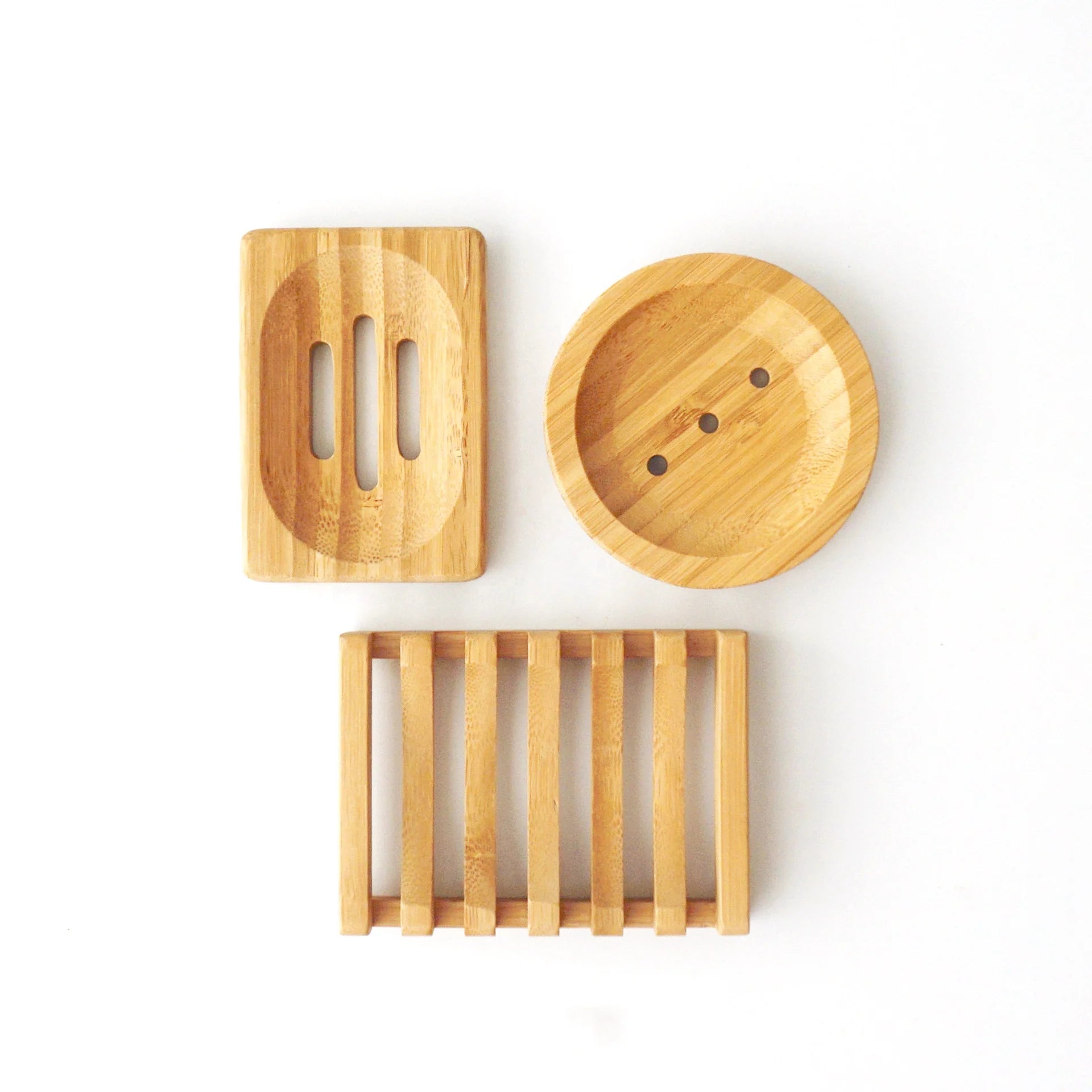 100% Organic Bamboo Material Round and Rectangular Soap Case Holder Elegant Bathroom Sets with Natural Touch