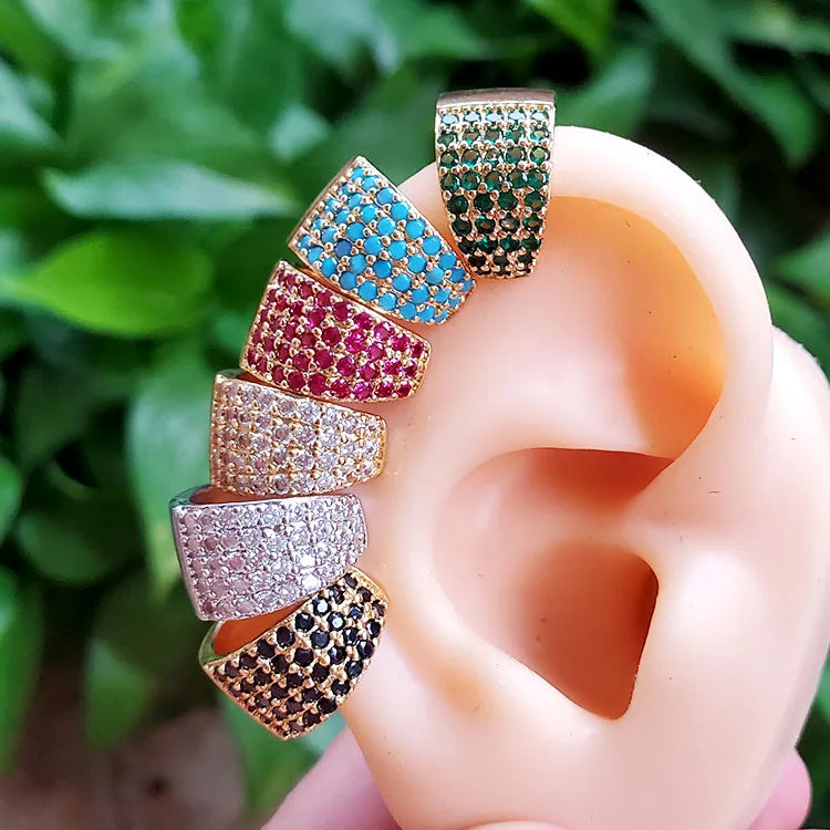 EC1660 Fashion Thick  Wide 18k Gold Plated No Piercing CZ Conch Ear Cuff Earring