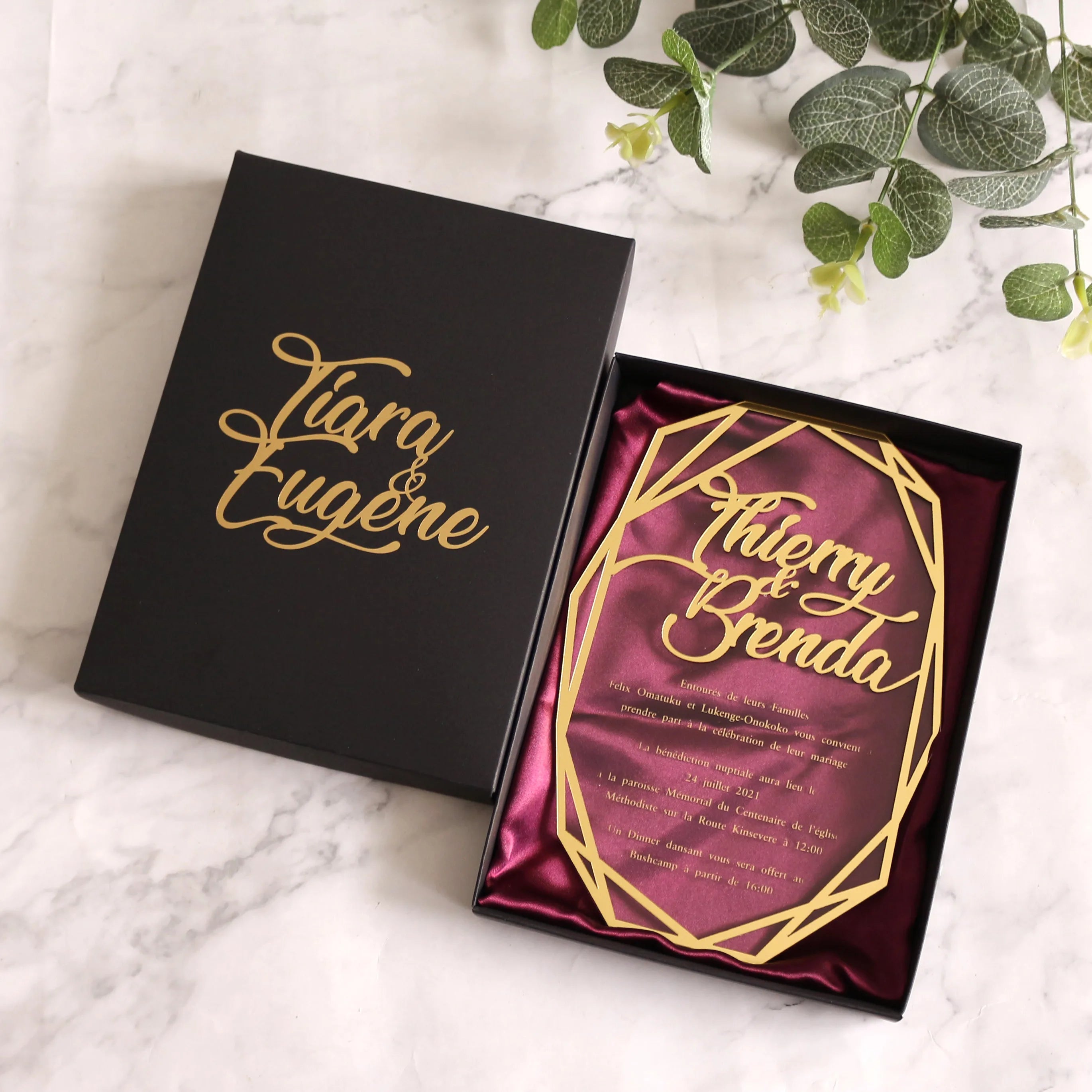 DIY Personalized Gold Name Initials Luxury Clear Acrylic Wedding Invitations With Handmade Paper Box