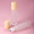 Wholesale Colorful Empty Refillable Fragrance Packing 10ml Frosted Glass Roller on Bottles with Wood Grain Cap