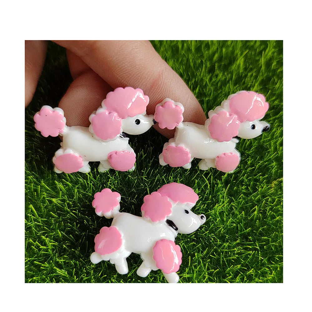 100Pcs Pink Kawaii Cartoon Animals Poodle Resin Cabochon Flatbacks Dogs Phone Decor Scrapbooking Craft DIY Phone Decor Headwear