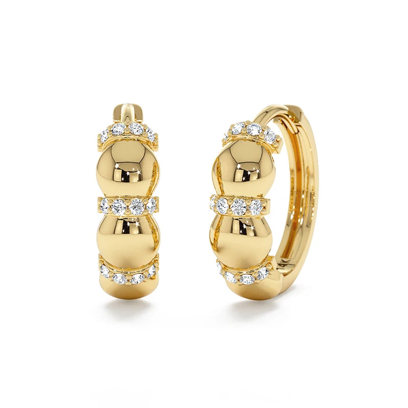 Wholesale Fashion Jewelry 925 Sterling Silver Ellipse Shape Round Ball Zircon Gold Plated Hoop Earrings Jewelry for Women