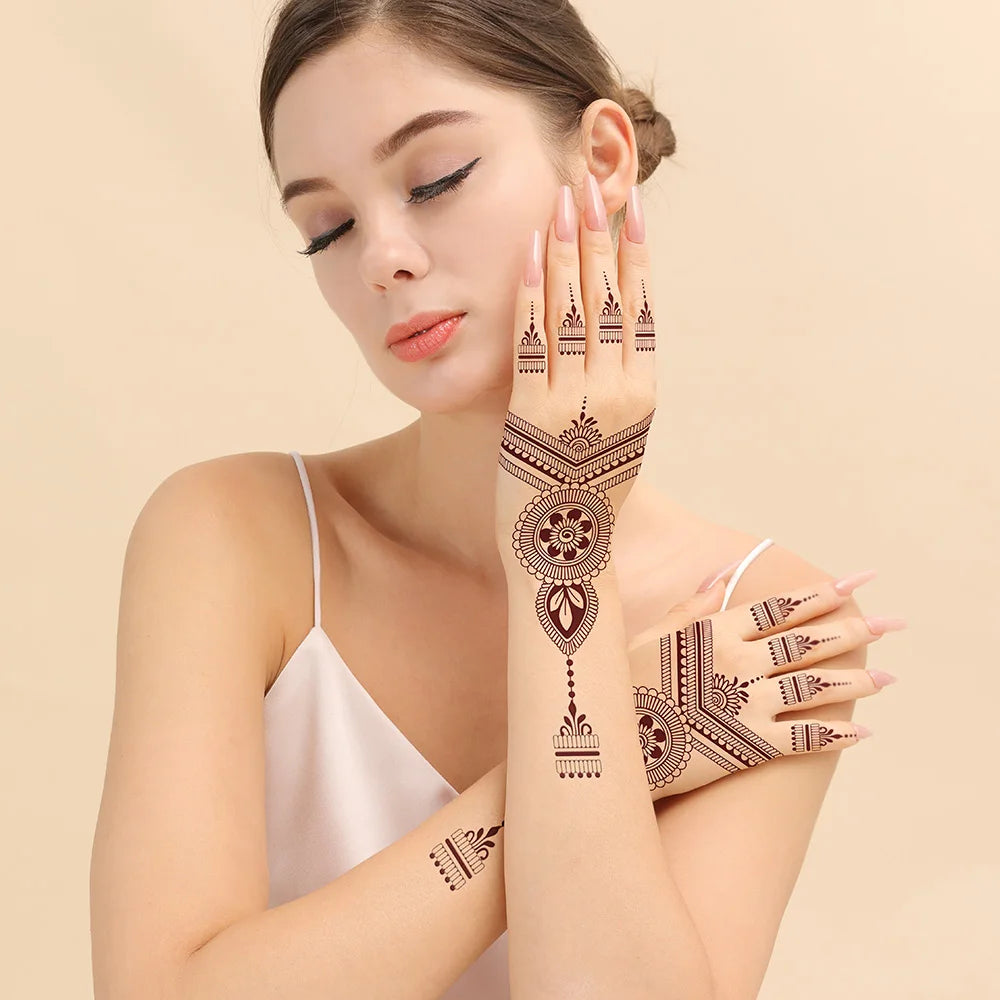 Wholesale OEM White Henna Tattoo Sticker Bridal Body Hand Back Sticker Waterproof Indian Temporary Tattoo Sticker Wholesale