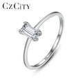 CZCITY Silver 925 Rings Thin Ring Cubic Zircon Jewelry Diamond Emerald Cut Women Wedding Eternity Rings