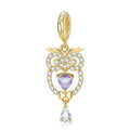 Elegant Bow Tie Owl with Purple clear Zircon Pendant Authentic 925 Sterling Silver Beads for Women Jewelry Charm Bracelet Making
