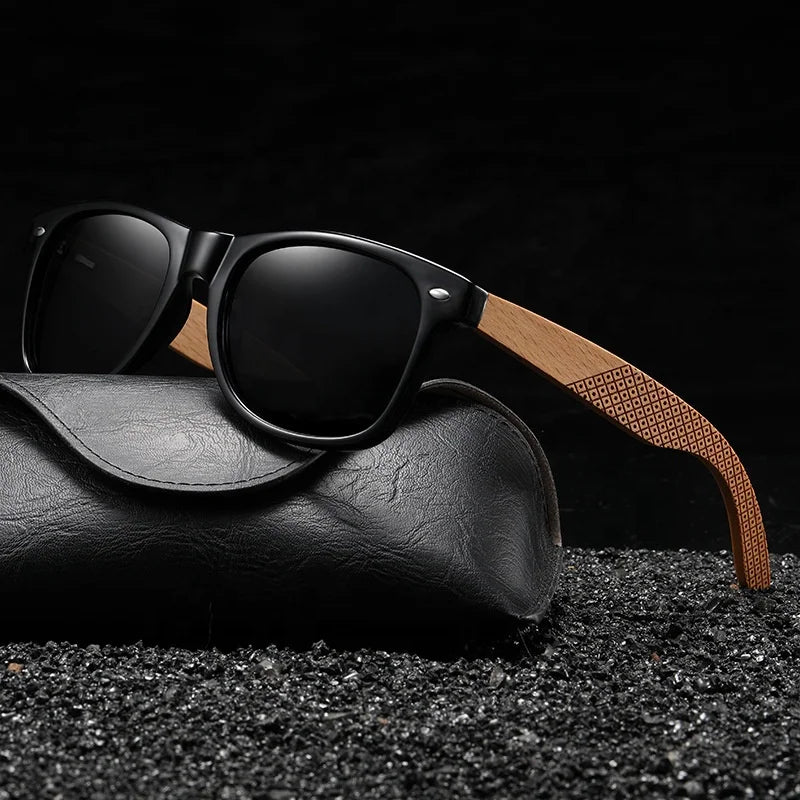 Yvan PC Frames Black Polarized Wooden for Men Sun Glasses Wood Temple Arms Sunglasses