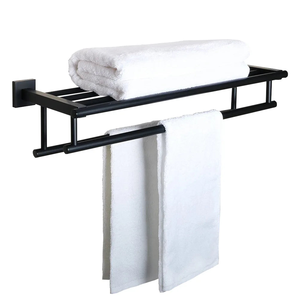 Stainless Steel Black Double Heated Chrome Finish Modern Design Luxury Home Towel Storage 24 Inch Towel Rack