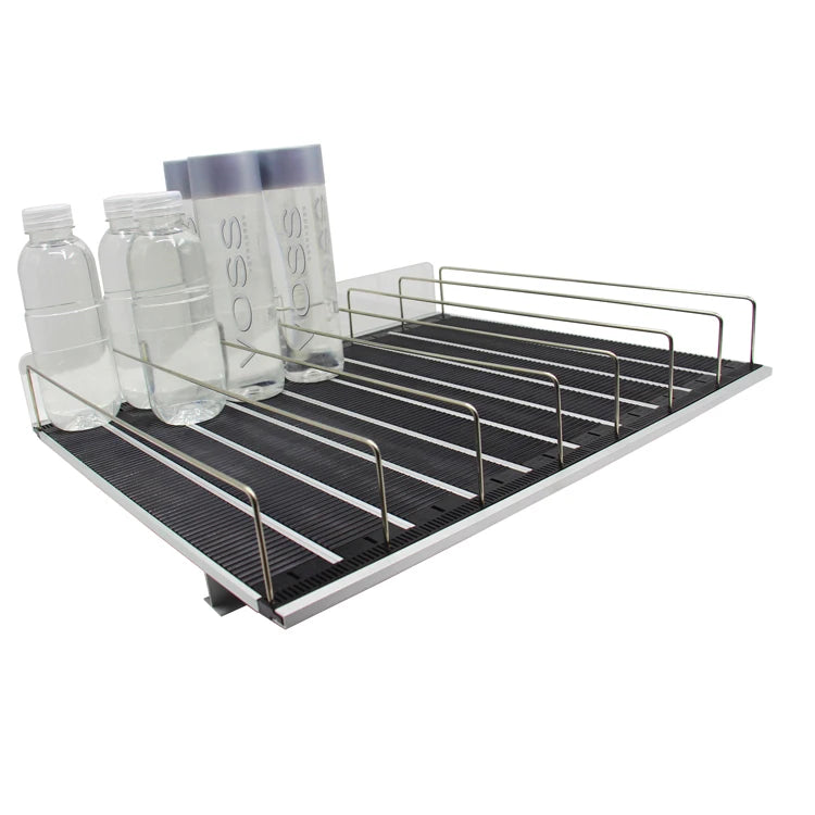 Good Supplier Metallic Supermarket Rack Light Duty Freestanding Side Roller Shelf Gravity Sliding Retail Store Display