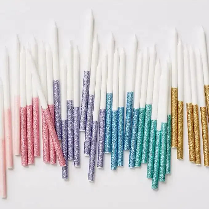 Wholesale Customized Celebration Colorful Happy Birthday Long Thin Glitter Cake Candles for Boy and Girl Kids