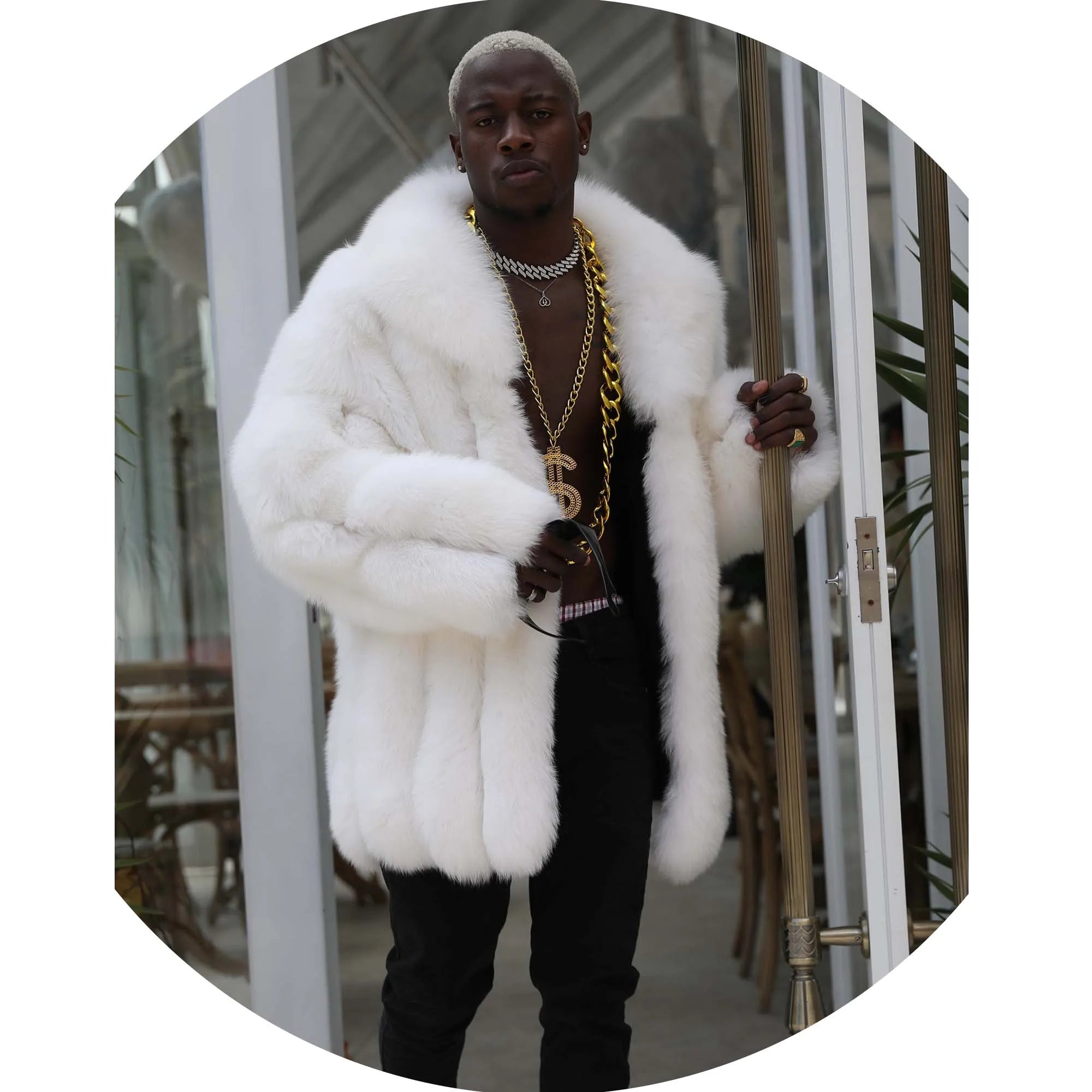 Customized Design Luxury Men Tailored Collar Genuine Fox Fur Coat