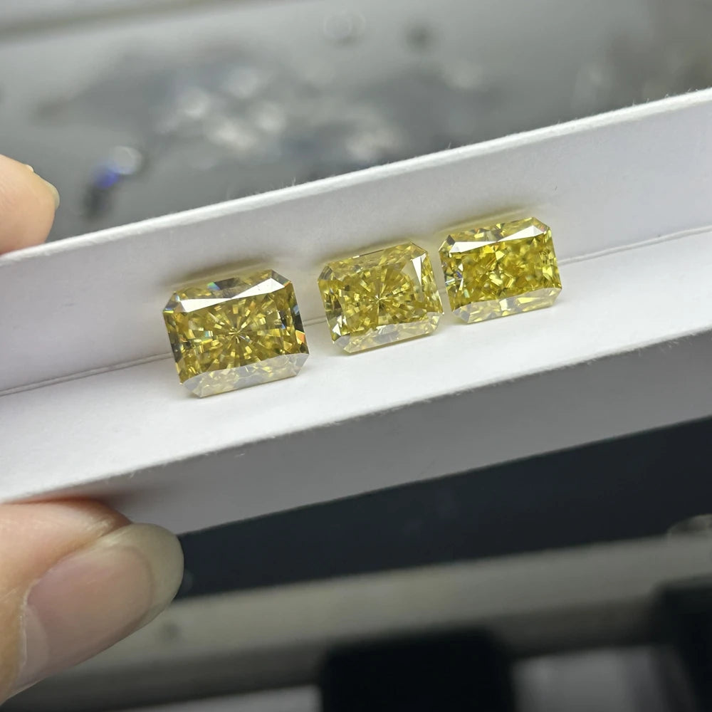 1CT 3CT Rectangle Vivid Yellow Color Moissanite Radiant Ice Crushed Cut Synthetic Moissanite Loose Diamonds