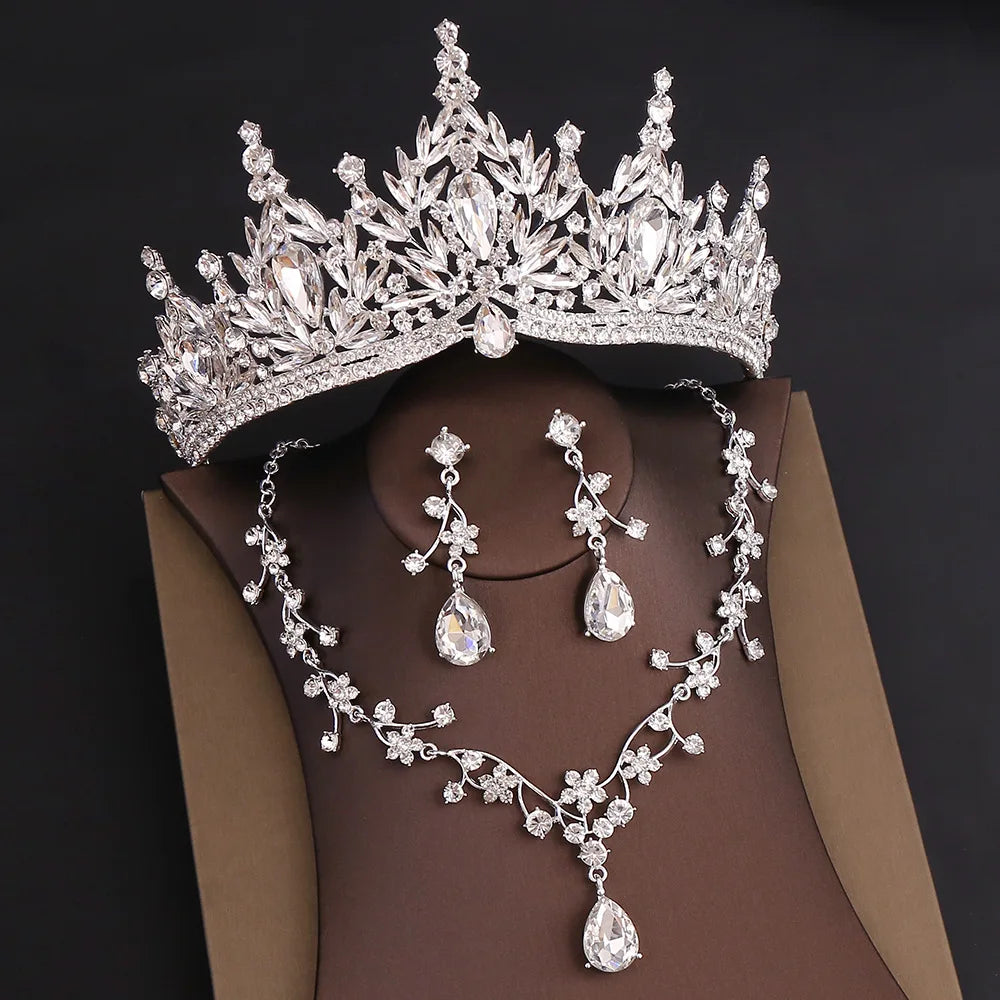 Hot Sell Bridal Crown Jewelry Sets With Earrings Necklace Rhinestone Crown  Wedding Jewelry