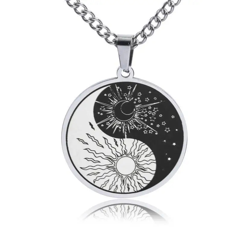 Hip Hop Jewelry Yin Yang Tai Chi Round Pendant Necklace Vintage Religious Men Stainless Steel Gossip Yin Yang Necklace