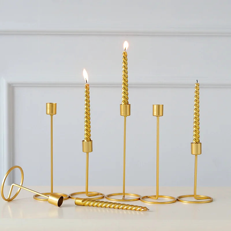 Top Selling Gold Metal Candlestick Holder Table Decorative Lantern & Jar for Wedding Dining