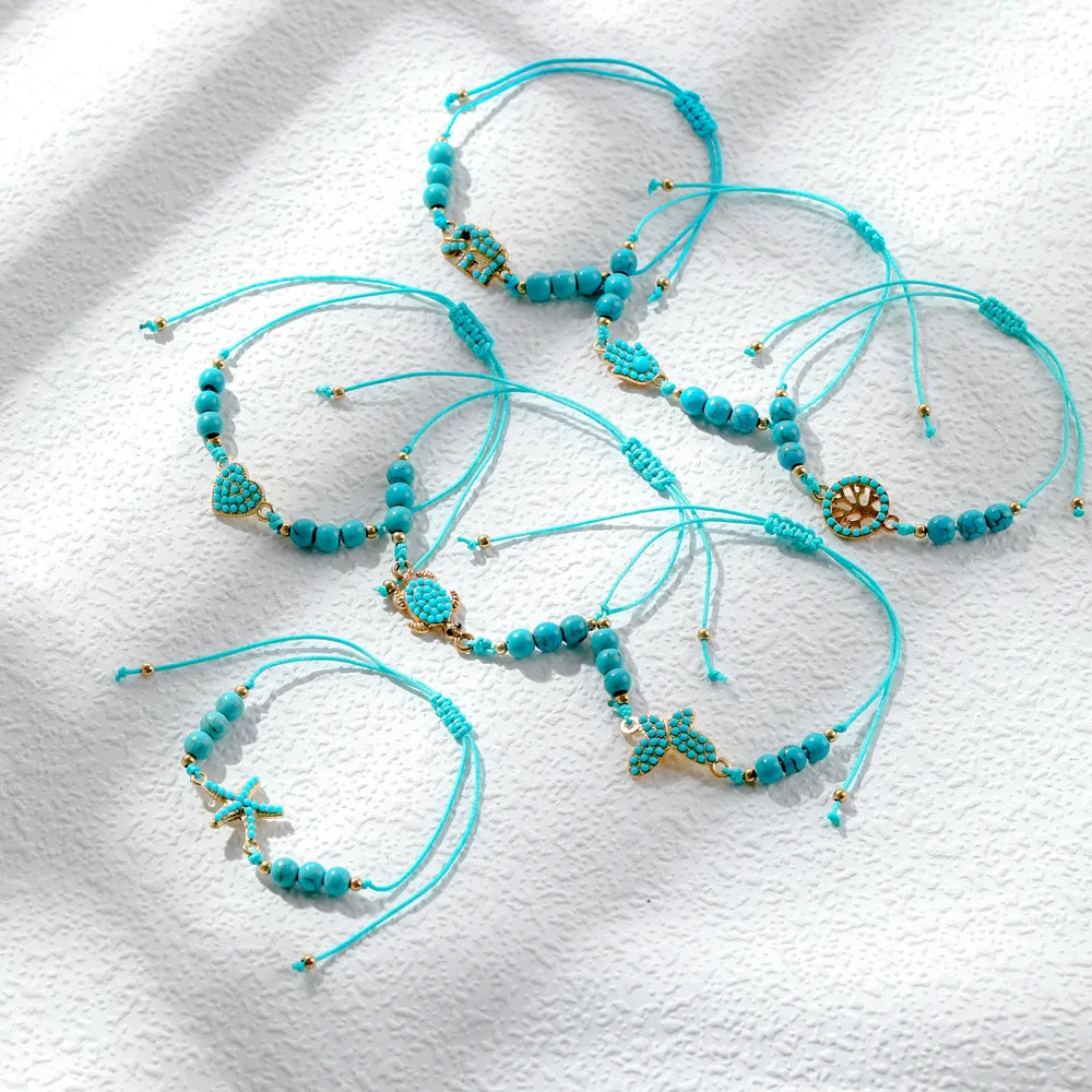 Hot Selling Cute Spring Summer Jewelry Accessories Fashion Turquoise Elephant Animals Beaded Adjustable Bracelets for Women Gift