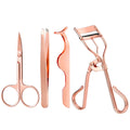 4-Piece Stainless Steel Heated Eyelash Curler and Eyebrow Tweezers Set in Rose Gold with Applicator Eyelash