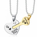 MECYLIFE I Love You Couple Jewelry Key to My Heart Necklace Stainless Steel Couple Necklace Valentine Gifts