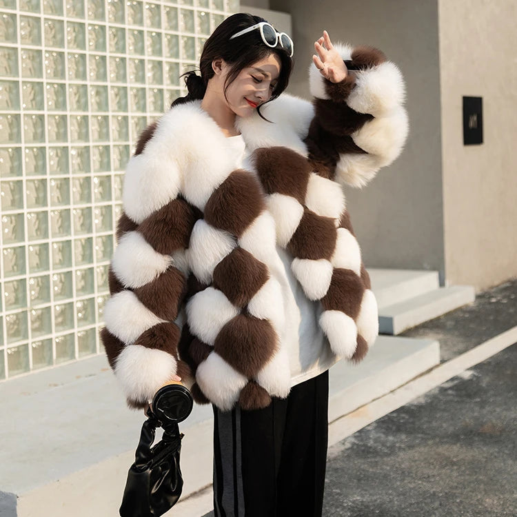 Best Quality Fur Coats Winter Bubble Fox Mink Raccoon Plush Women Coats Fur Jacket Brown Real Fur Coats Winter