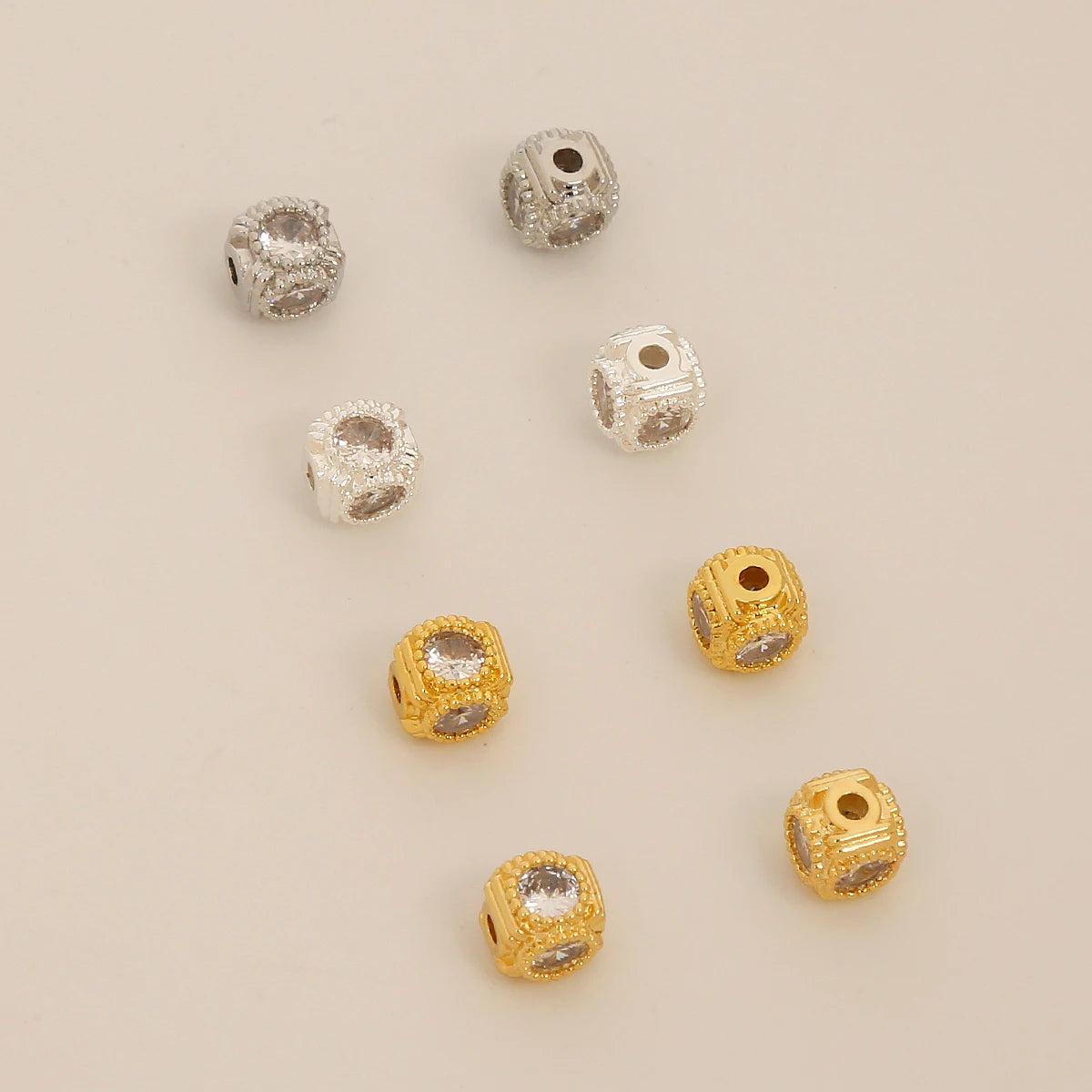 Brass 14K Gold Plated Inlaid Zircon Square Shape Spacer Beads for Jewelry Making Unique Design Loose Bead