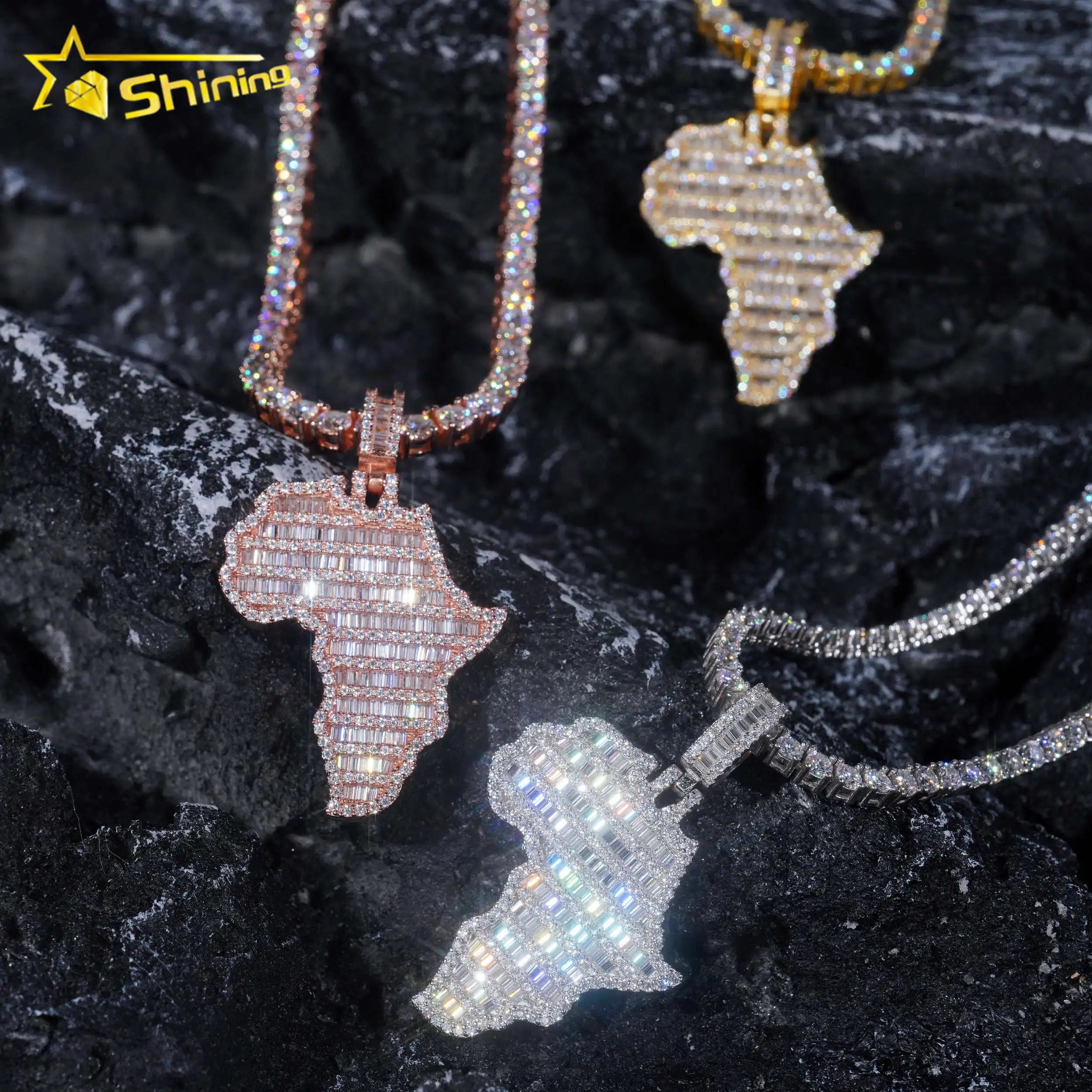 Map Moissanite Pendant  925 Sterling Silver VVS  Moissanite Pendant Iced Out Diamond Charms Necklace Fine Jewelry Fast Ship