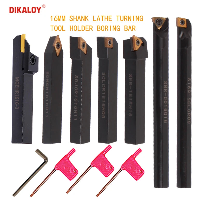 7pcs 16mm Shank Lathe Boring Bar Turning Tools Holders Set With 7pcs Carbide Inserts and Wrenches Cnc Cutting Tools