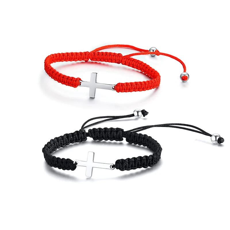Fashion Handmade Christian Cross Charm Braided Thread Bracelets Waterproof Cross Charm String Braided Adjustable Bracelet