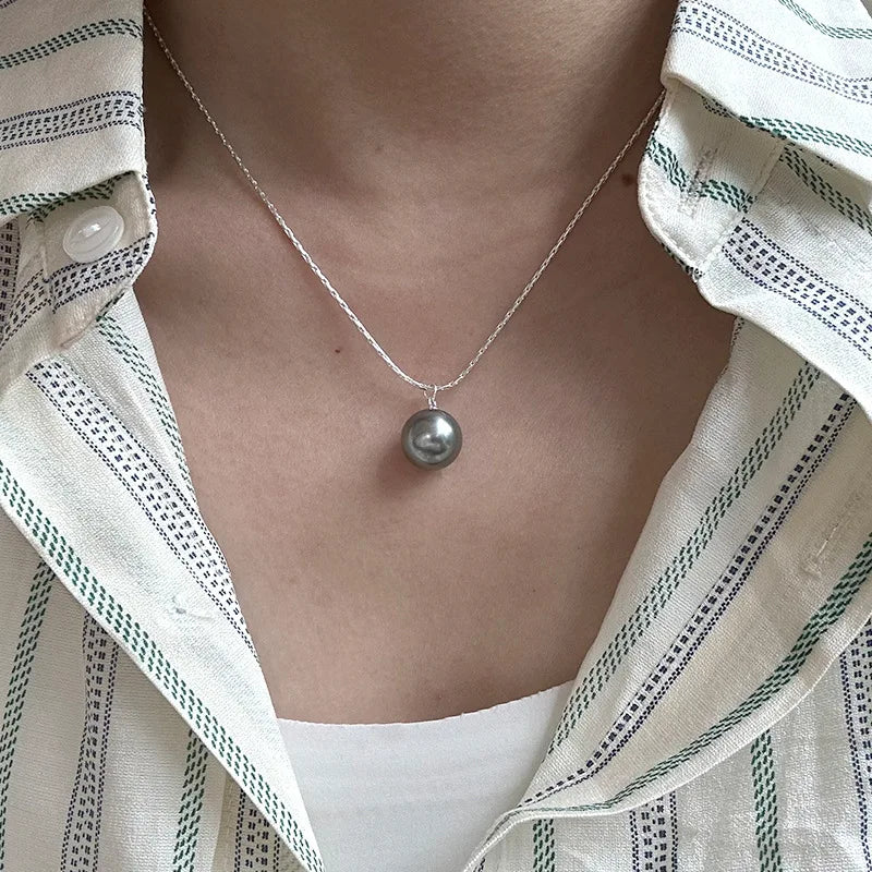 12mm White & Gray Pearl Pendant Necklace 925 Sterling Silver Luminous and Elegantly Feminine