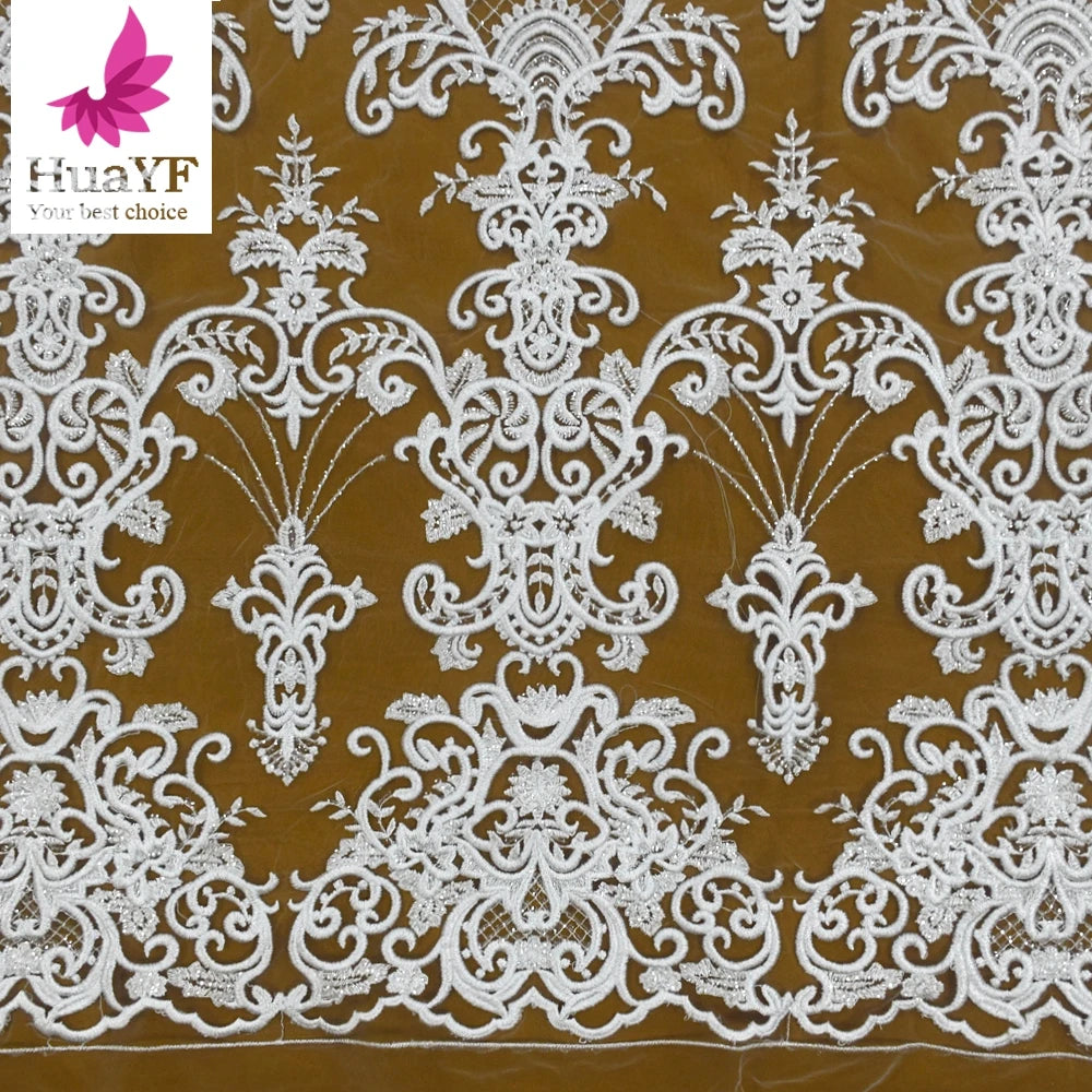 2021 New Arrival Pure White African Bridal Lace Embroidery French Laces With Sequins HY1433-1