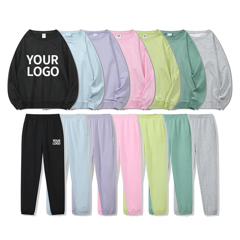 Unisex 320 GSM Crew Neck Pullover Sweatshirt Set Custom Printing OEM Clothing Solid Pattern Unisex Autumn Sweatshirts
