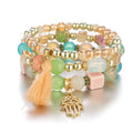Bohemian Style Multi-Layer Tassel Bracelet Set Gold Plated Metal Palm Charm with Different Beads Pendant
