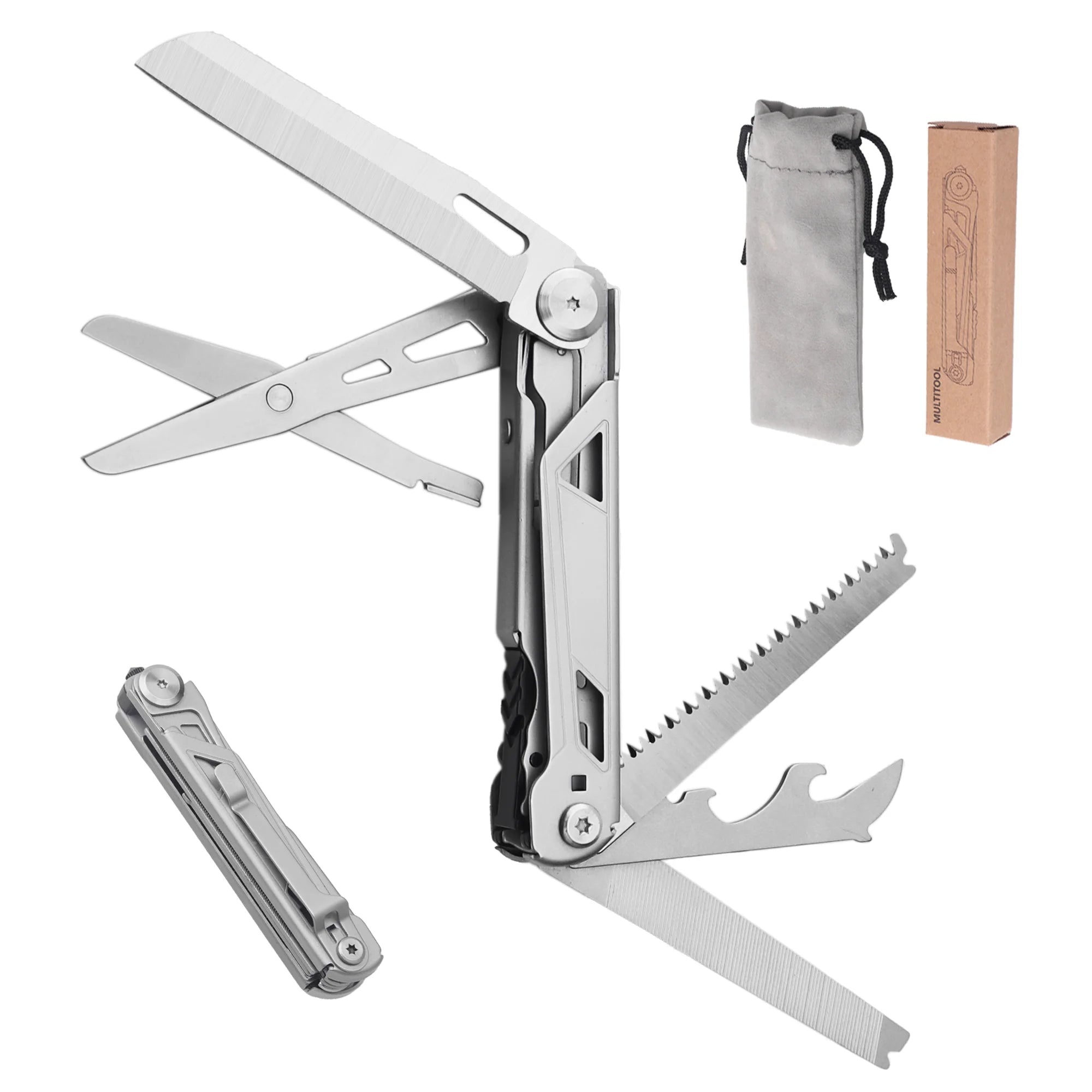 144g Lightweight 8-in-1 Multitool Knife Saw Blade Industrial Grade Outdoor Camping 420 Stainless Steel 75mm Pocket Tungsten