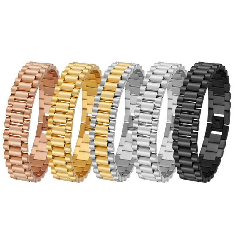2023 New Fashion Watch Band Jewelry Bracelets & Bangles Silver Gold Black 15mm Men Stainless Steel Bracelet