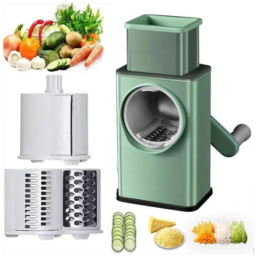 Kitchen Multi Functional Rotary Cheese Grater Spiral Slicer Drum Grater Shredder Fruit Manual 3 in 1 Vegetable Cutter Slicer