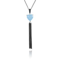 Abiding Natural Aqua-Blue Calcedony Stone 925 Sterling Silver Tassel Heart Shaped Pendant Necklace Jewelry for Women Wedding
