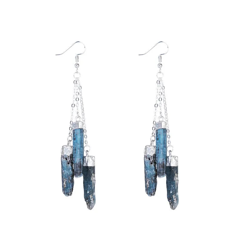 Natural Agate Fish Hook Drop Dangle for Women Gifts Blue Crystal Irregular Earrings