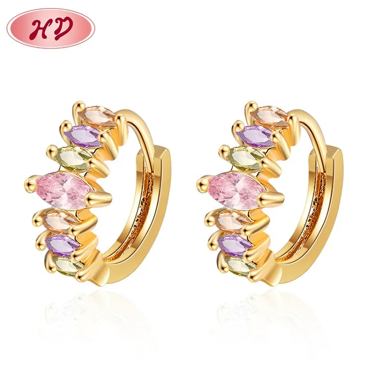 Bespoke Brass Designer Women Earing Plated in 18k Gold Colorful Dainty Cz Huggie Hoop Earring with Cubic Zirconia