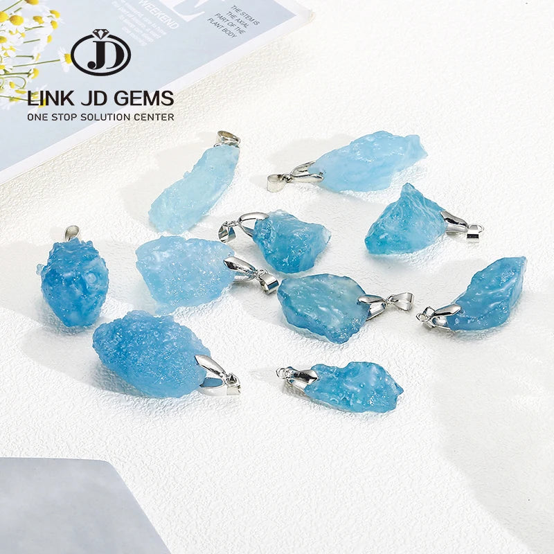 Necklace Single Design Semi-Precious Pendants Rough Raw with Blue Stone Natural Aquamarine Stone Pendant