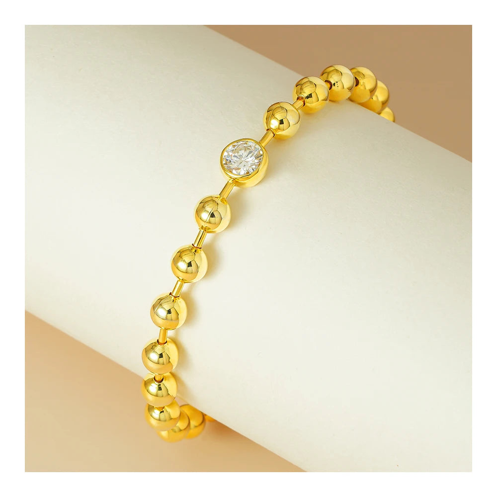 925 Sterling Silver Golden Plated Women's Zircon Chain Bracelet