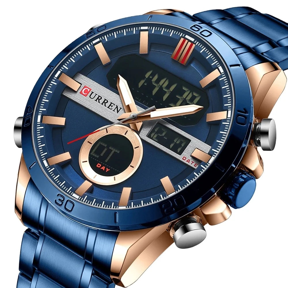 For CURREN 8384 Men's Stainless Steel Chronograph Watch Luxury Quartz Sport Wristwatches Oval Case Fashionable Mens Montre Homme