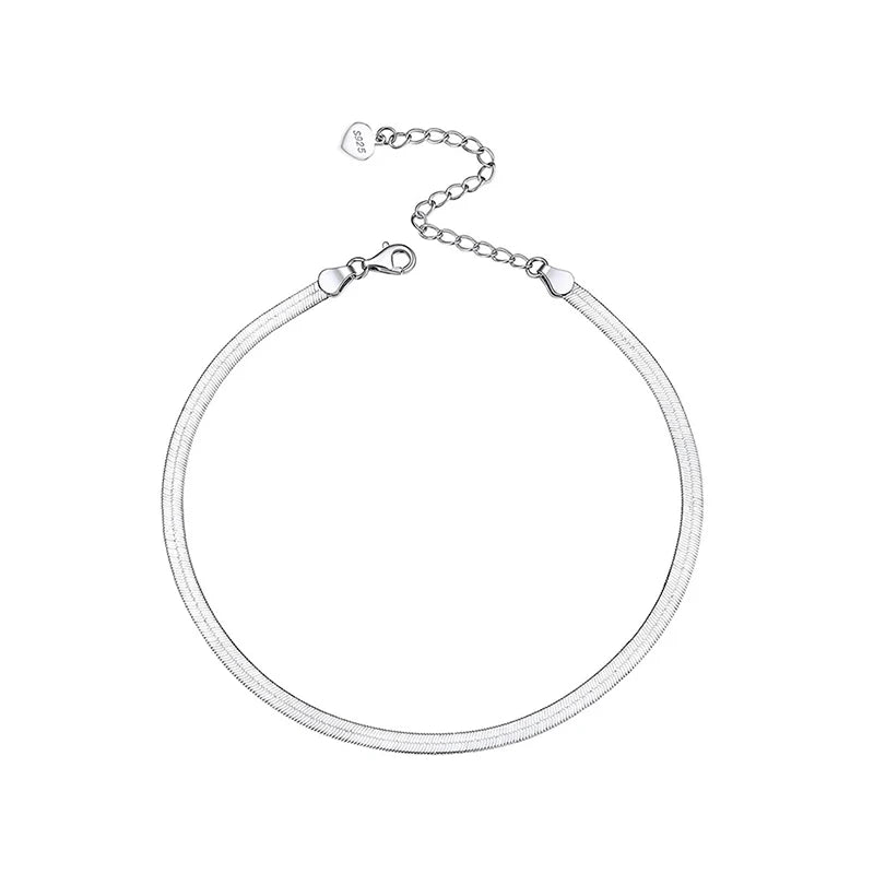 ICEBELA Real 925 Silver Women Anklet 2.5mm Flat Herringbone Chain 21.5 cm Extension Adjustable Anklet Vacation Jewelry